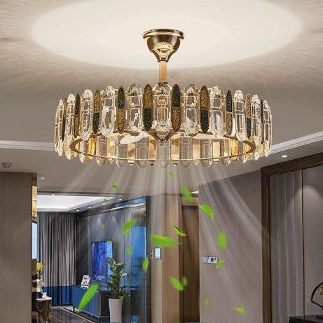 轻奢水晶吊扇灯客厅餐灯厅卧风扇现室代灯简约大270气家用创意个