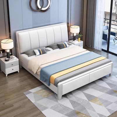 靠实木床人榫卯满铺床主板软静音白色NQJ现代简约卧大床双床储物