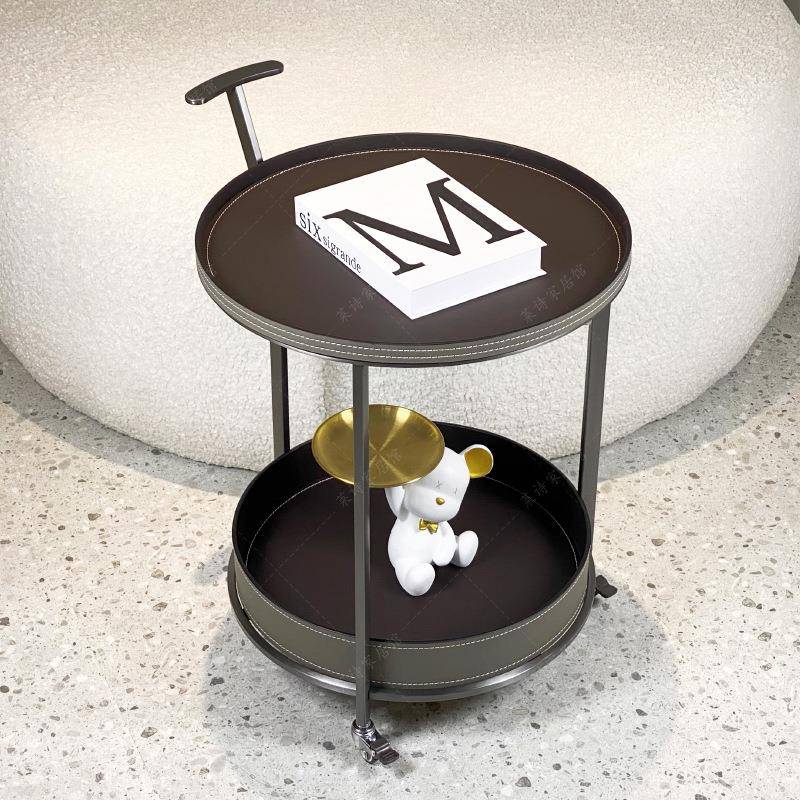 轻奢马鞍皮几移厅动边沙发茶几046角几客家用轮置物架不带锈钢小