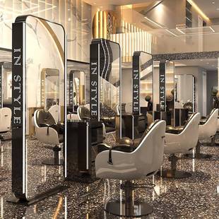 美发高店落地红镜台发廊专用单双面理发镜台端网剪发H 099全身镜