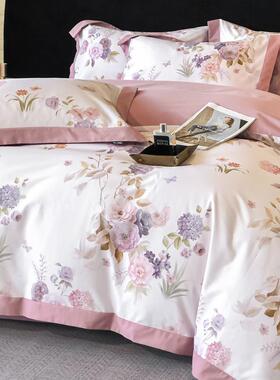 新全棉XTH斜纹款加数码印花件套纯棉磨毛宽边厚被套床四单床上用