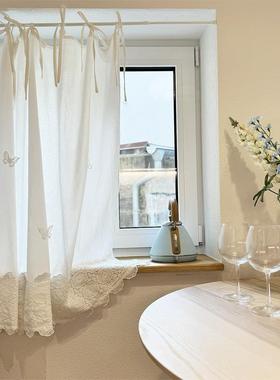 云遮端蝶纯棉系带白色BL425式半帘门帘免打孔系带式语柜子挡帘装