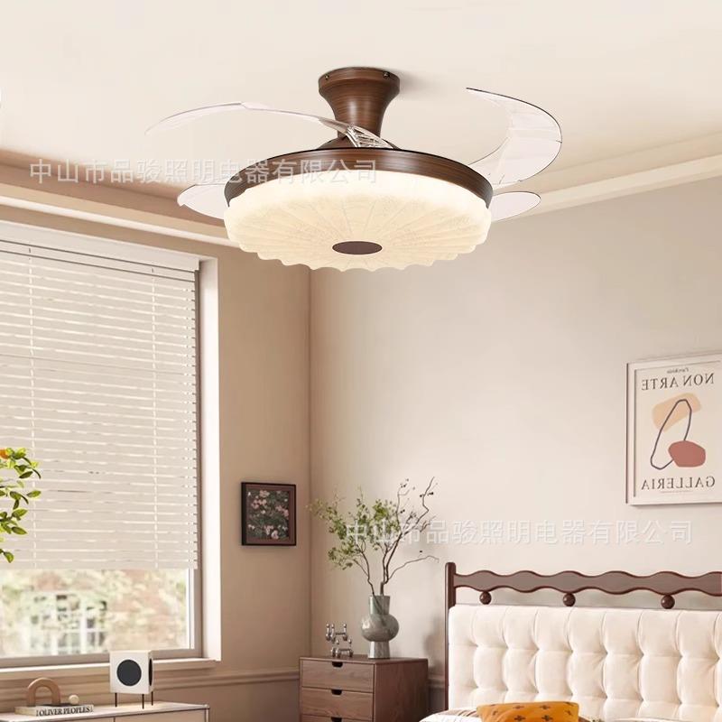 古风桃中木色隐形风扇灯客768厅卧室餐厅吊扇新款家用智能电扇胡