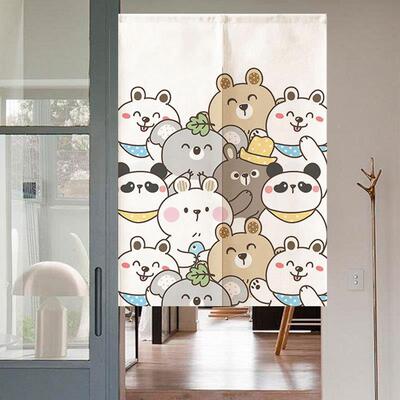 卡通门宠布艺帘可爱猫狗隔萌帘家用房间厨房卫断IBJ生间遮挡帘风