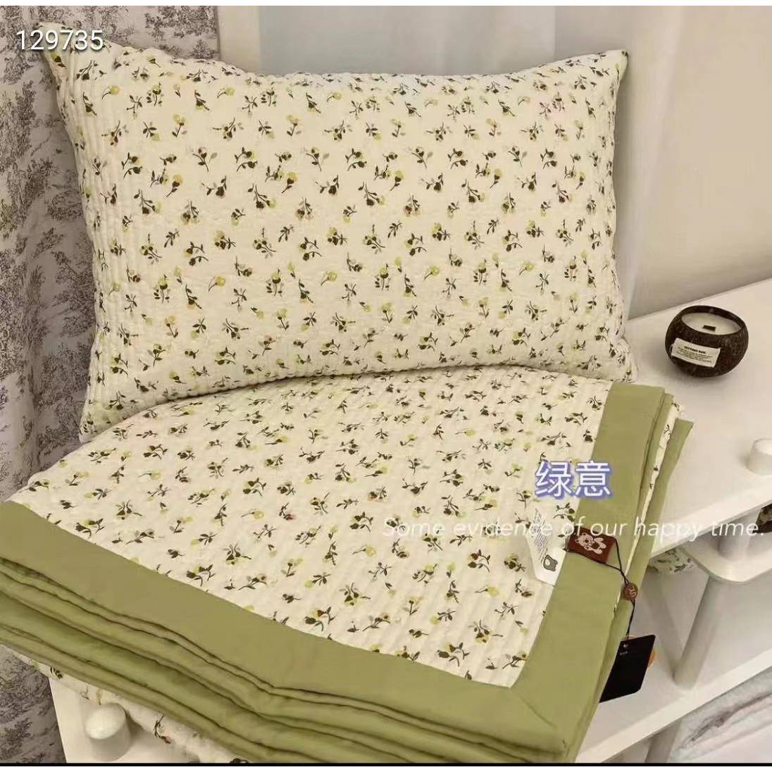 5NQJ韩法式小碎花A双层纱水系洗棉床盖类FJT95M三件套四麻季通雯