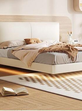 约悬浮现简主卧猫抓皮全实EGZ木床意式床极简薄床头齐边主卧代双