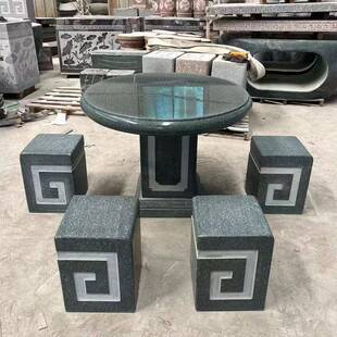 石桌石庭凳头院花园家用花414岗岩圆桌石桌子别墅公休园闲石桌椅