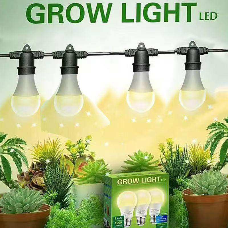 植物补光6头E26/E27串灯15瓦火龙果补光灯A80灯泡全光谱防水灯串
