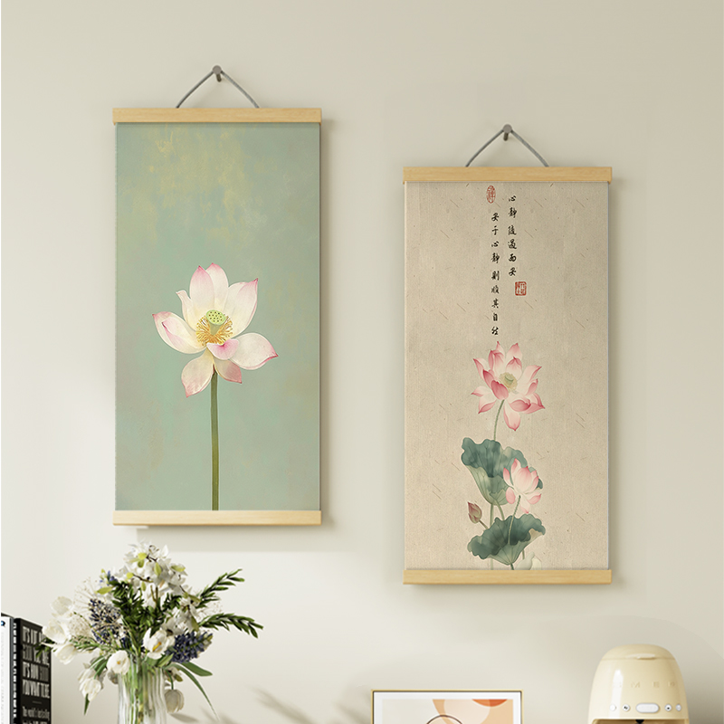 水墨画荷花现代装饰画客厅卧室餐厅浴室防水挂画墙画新中式壁画图片