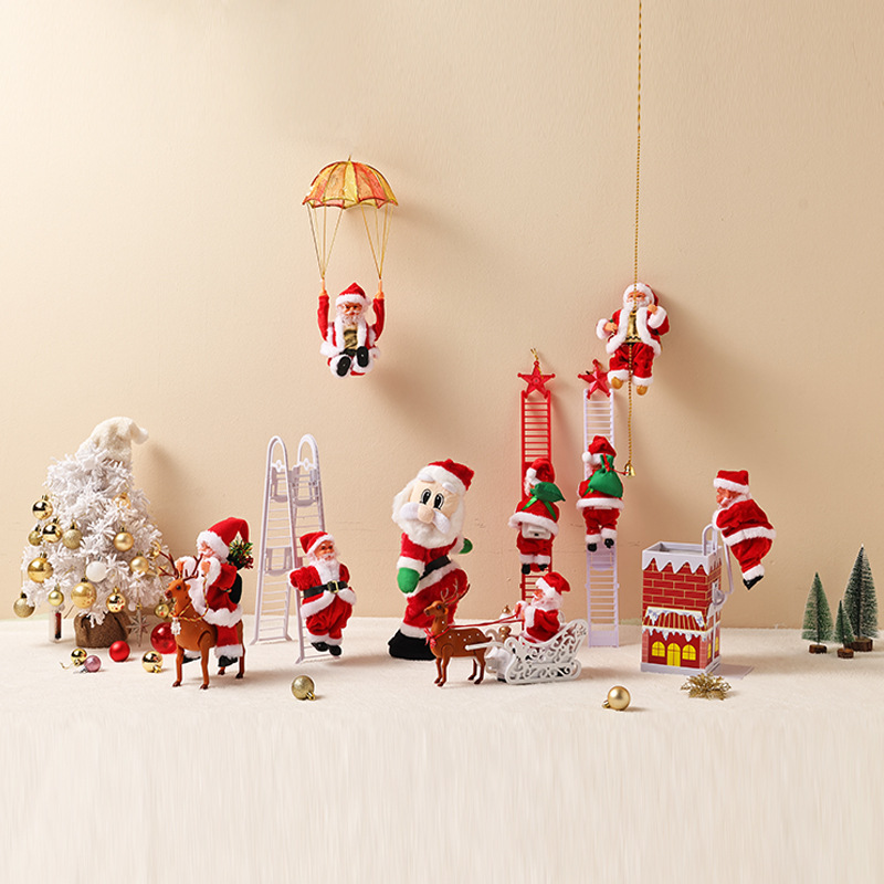 电动爬珠圣诞老人单爬梯双爬梯降落伞鹿拉车爬烟囱爬绳圣诞玩具