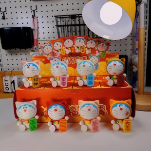 正版 哆啦a梦福气满满系列盲盒手办叮当猫招财猫车载摆件生日礼物