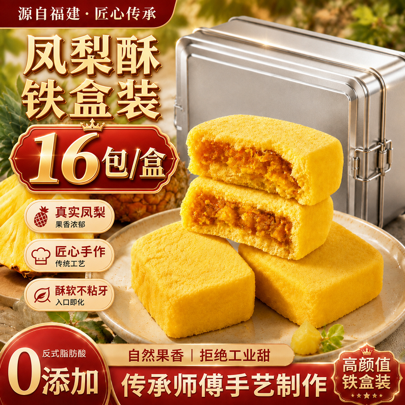 【传承师傅手艺】凤梨酥精致铁盒装无蔗糖糕茶点饼干伴手礼盒零食