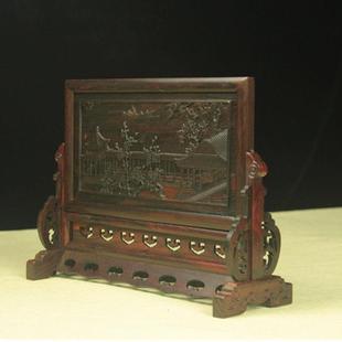 红木家居装饰木质浮雕屏风红酸枝小屏风插屏横款台屏仿古木雕摆件