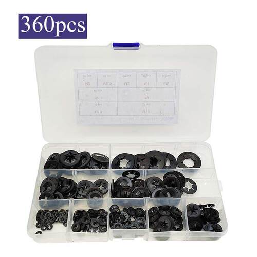 锰钢弹簧卡圈轴承夹挡圈 轴用梅花卡簧轴承垫圈 360pcs盒装M2-M12