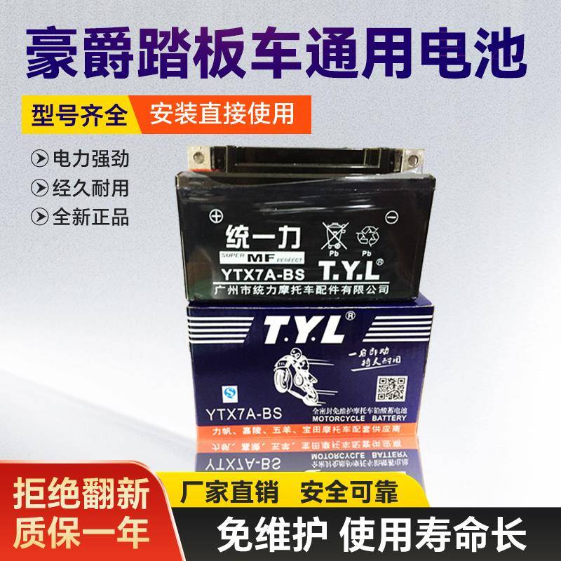 统一力TYL摩托车电瓶12V豪迈杂牌悦星福星宇钻125踏板蓄电池12V7A