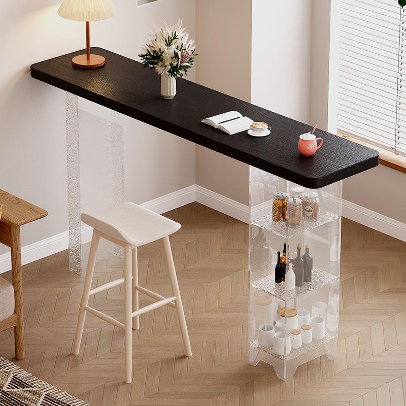 侘寂风悬浮实木吧台桌客厅靠墙长条窄桌沙发靠背吧台柜学习电脑桌