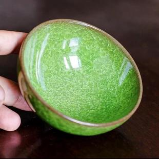 建窑建盏冰裂纹茶杯主人杯遇水化冰茶杯翡翠帝王绿冰裂纹茶杯窑变