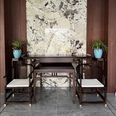 新中式条案中堂六件套实木神台乌金木玄关农村堂屋供桌八仙桌组合