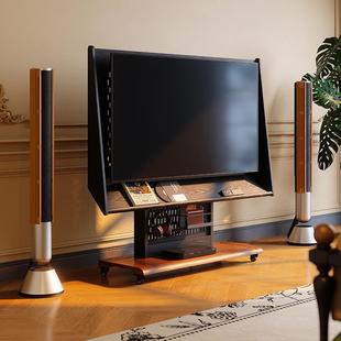 名尚优美实木电视支架可移动复古客厅白蜡木中古风落地电视机推车