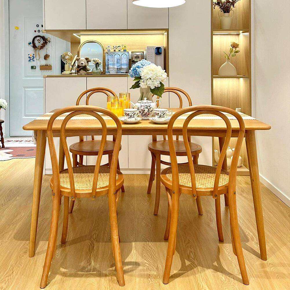 原实木风家用樱桃餐桌北欧小户型日式休闲咖啡长方形吃饭桌椅组合