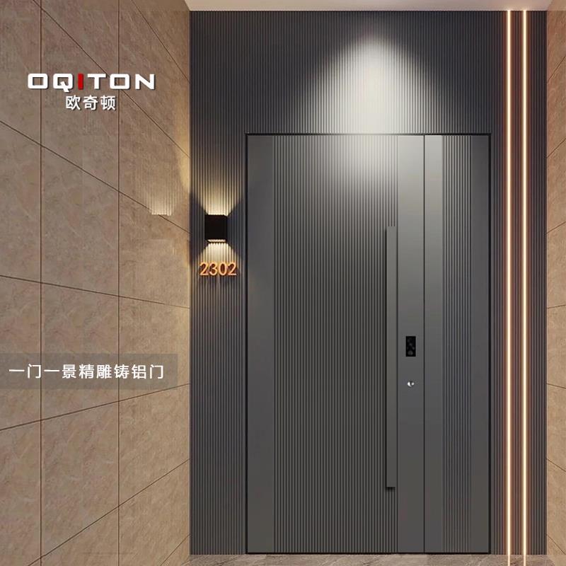 铸铝门别墅大门精雕装甲防爆双开进户岩板一门一景防盗子母入户门