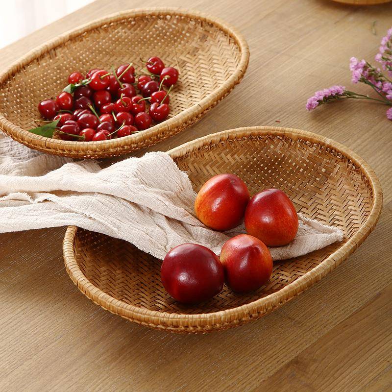 手工烟熏竹编织品椭圆竹筛馒头收纳筐晾晒簸箕水果烧烤小吃篮筛子