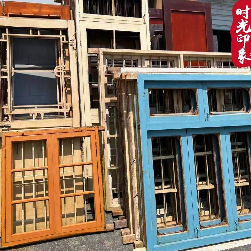 旧门窗户胡桃里风7080年代怀旧复古港风音乐餐厅二手实木老旧门窗