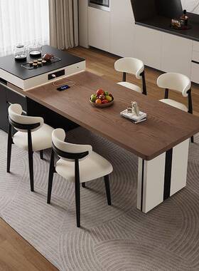 kadisi新款岩板岛台餐桌现代简约家用伸缩一体多功能实木岛台餐桌