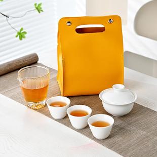 茶杯陶瓷盖碗玻璃便携户外茶具礼品 德化白瓷旅行功夫茶具套装