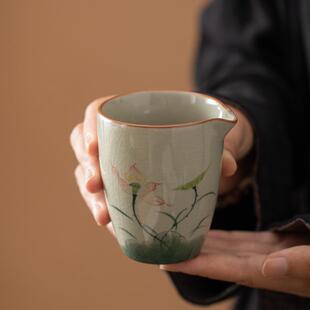 纯手绘陶瓷公道杯高端哥窑茶海分茶器开片纹理功夫茶具配件
