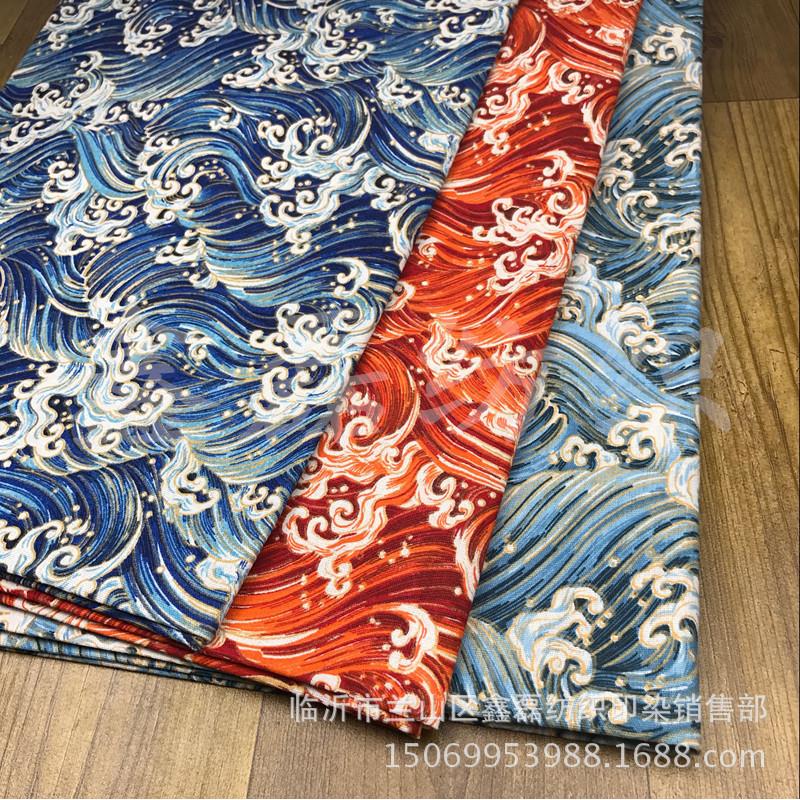 【厂家直供】DIY手工 海洋风烫金棉麻布印花 箱包布 桌布装饰用布
