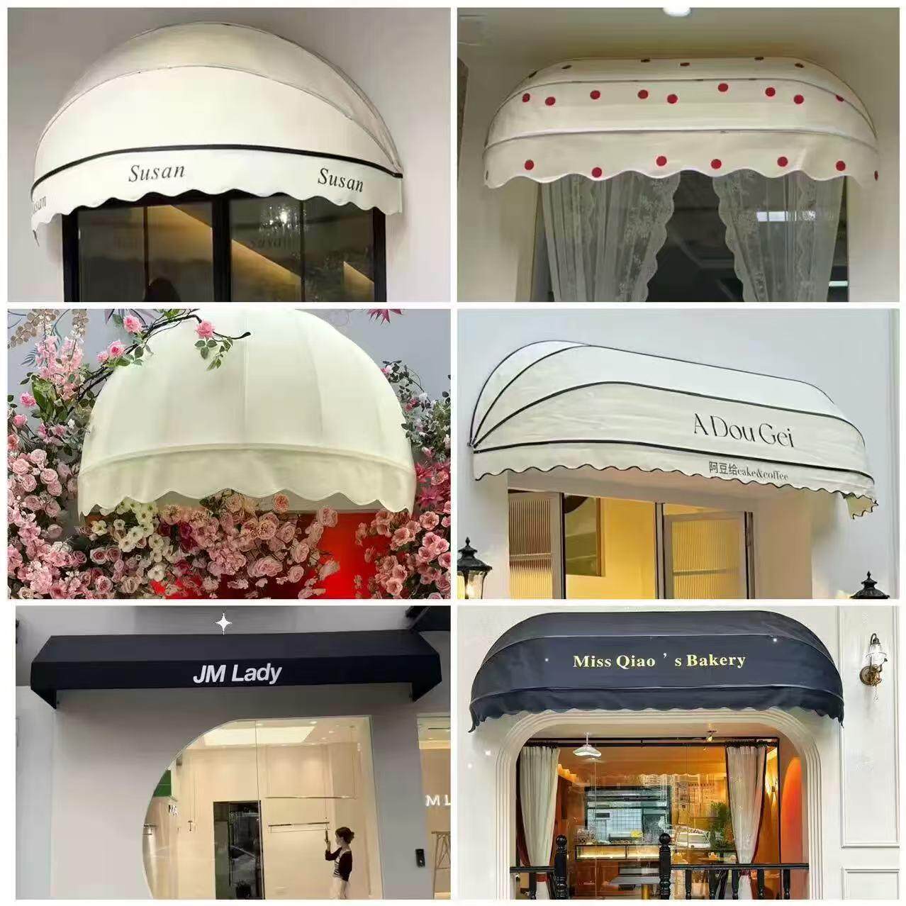 网红法式西瓜雨篷活动折叠球形门头半圆遮阳棚装饰阳台雨蓬波点棚