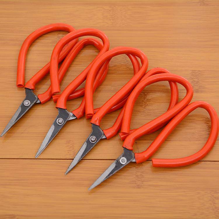 12cm5号红把家用剪刀碳钢 包塑红柄鱼头剪刀 2元店