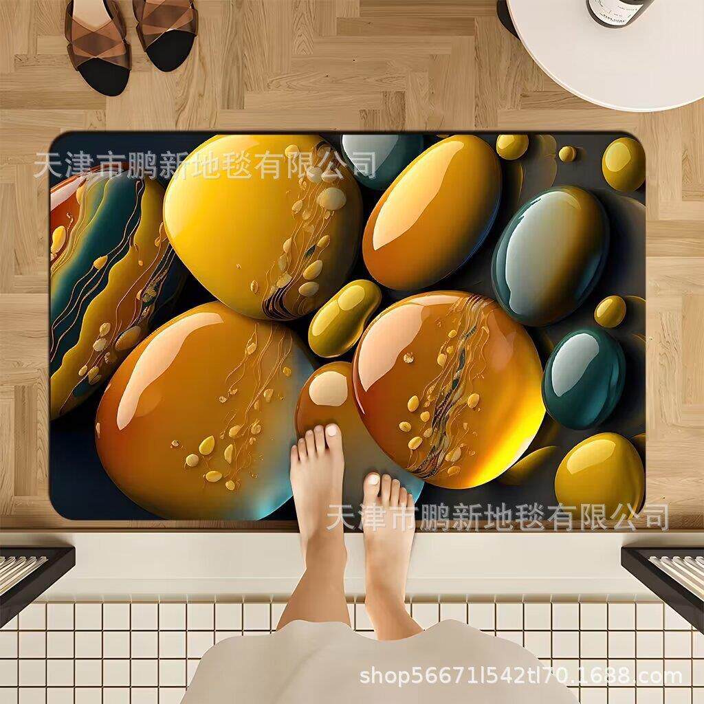 跨境鹅卵石硅藻泥地垫浴室吸水防滑速干脚垫玄关耐磨易清理软地垫