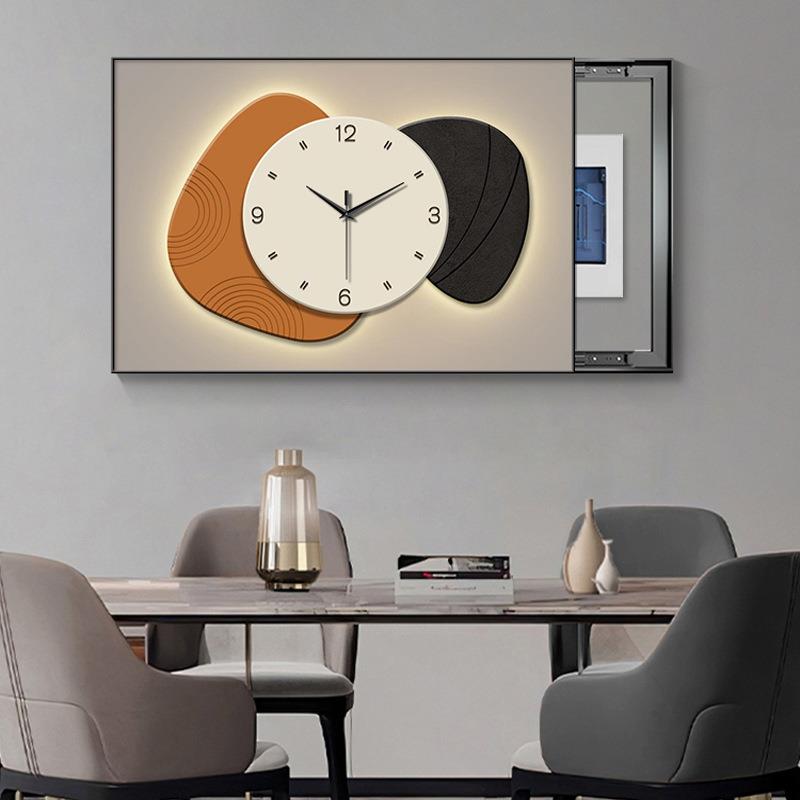 石来运转电表箱装饰画带钟表餐厅开关遮挡配电箱液压客厅挂画转运