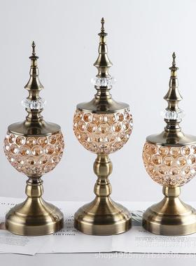 马来西亚玻璃金属糖果盘储物罐现代创意样板房装饰品家居摆件直销