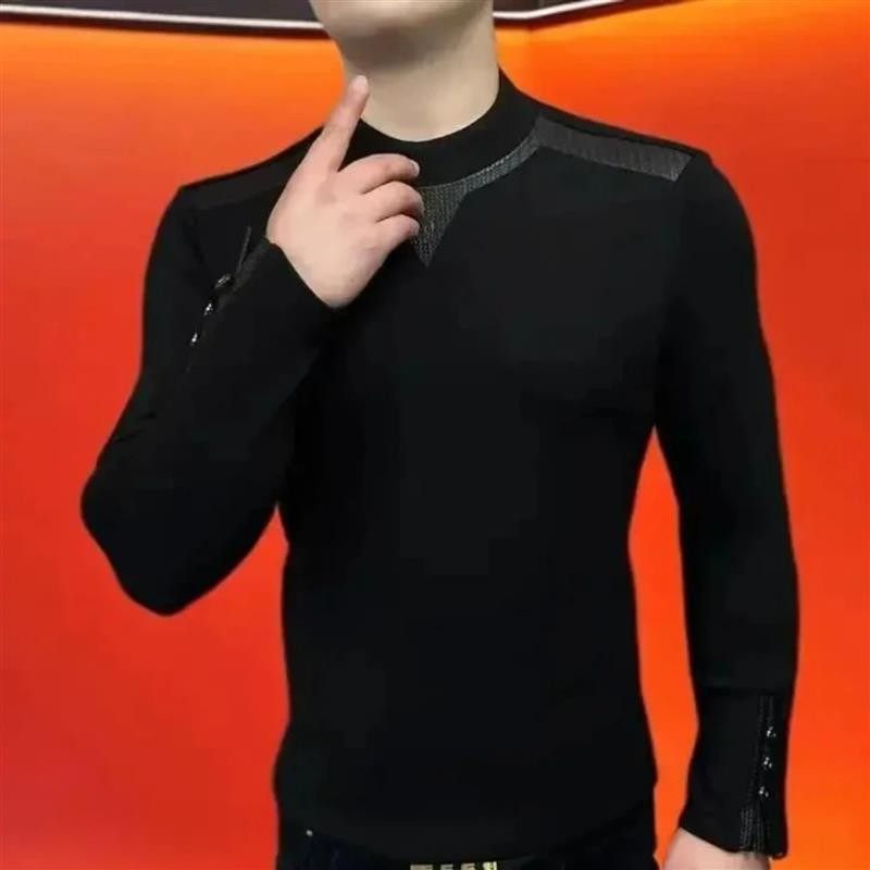 LuxeHaven轻奢秋冬男士厚T恤修身商务休闲长袖W时尚潮流加厚打底