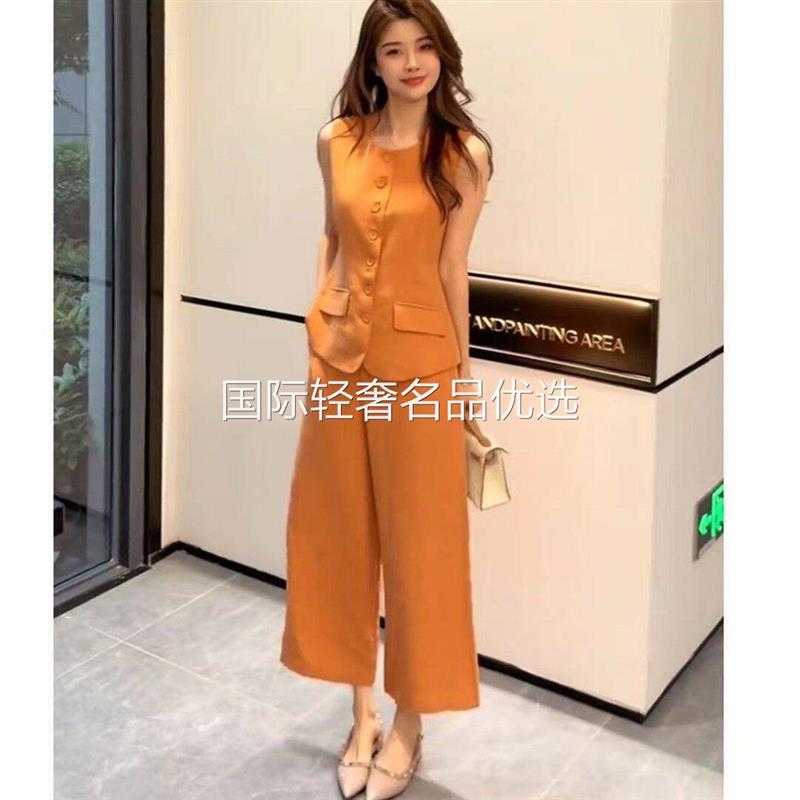 柚野女装夏季新款天丝亚麻简约套装女上衣+裤子两件套
