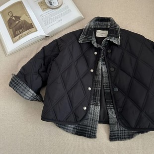 花儿妈妈男童棉服儿童洋气假两件衬衫外套夹棉男孩帅气棉衣潮