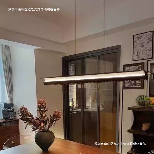 法式中古胡桃色一字长条餐厅吊灯