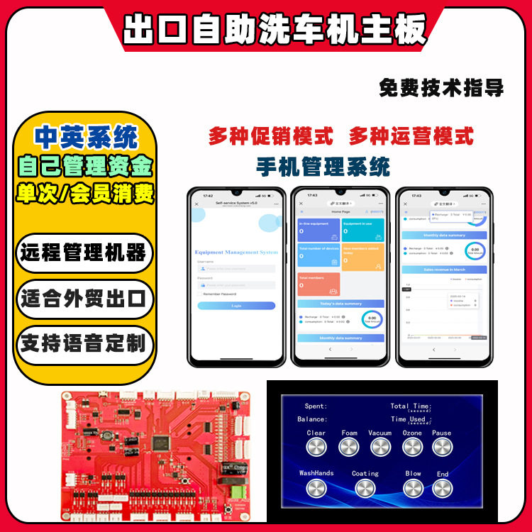 外贸无人自助洗车机英文控制板
