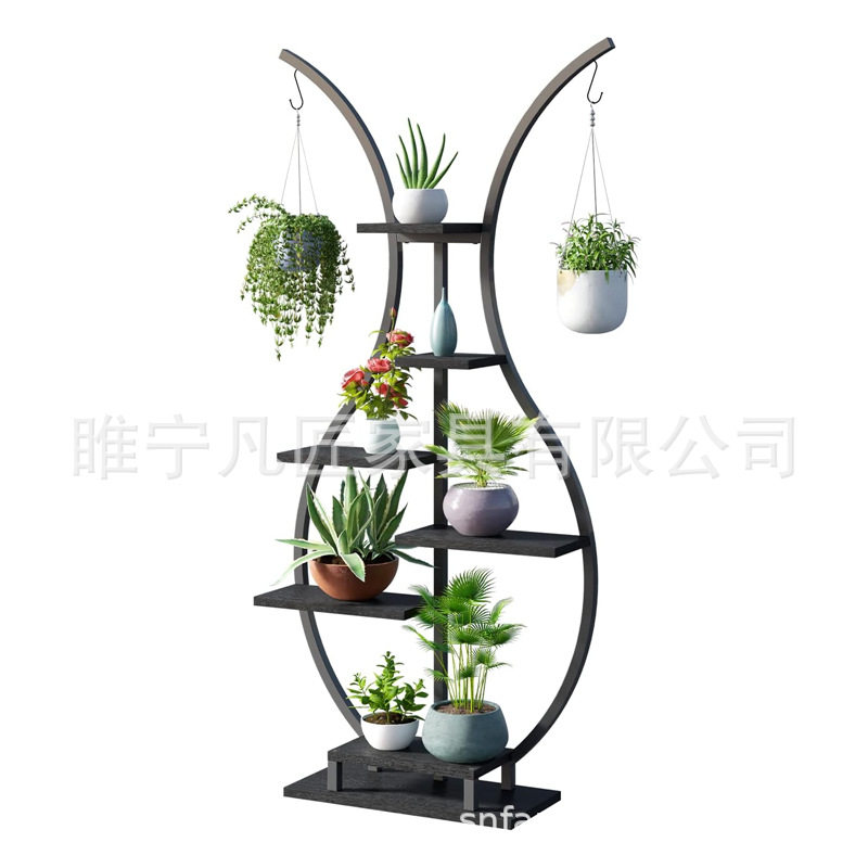 简约6层室内植物架花瓶形植物架双挂钩多花盆客厅阳台家庭置物架