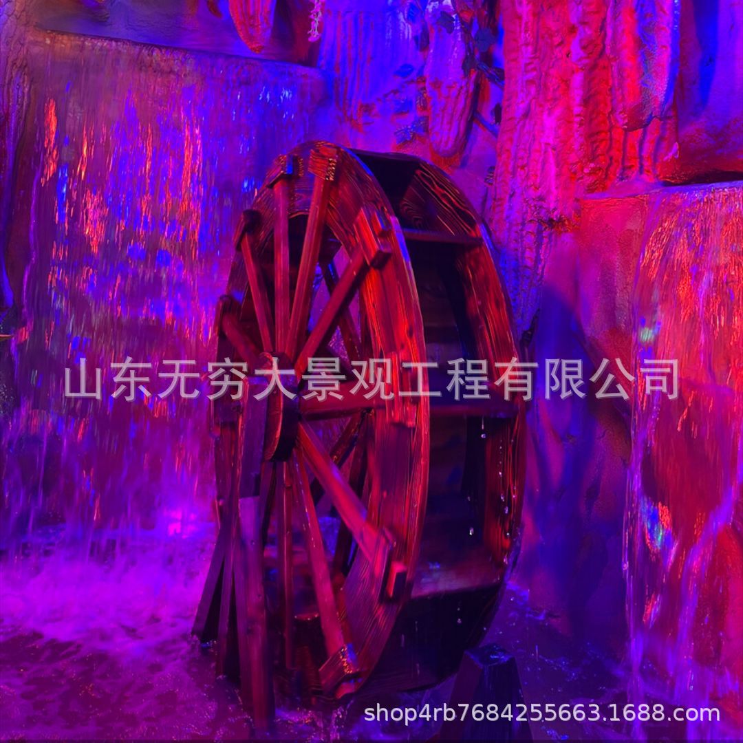 厂家直销钢结构防腐木水车 湖泊河流复古流水脚踏电动水车摆件