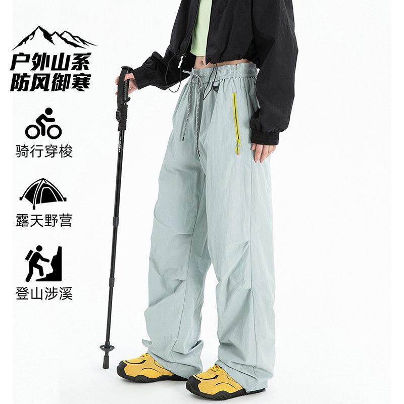 冲锋裤女春秋季款户外防风防水登山速干伞兵机能抽绳工装裤印logo