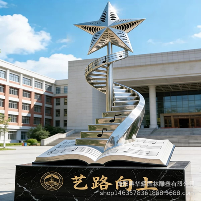 不锈钢书简雕塑竹简书轴校园书本造型校园文化景观摆件书艺术