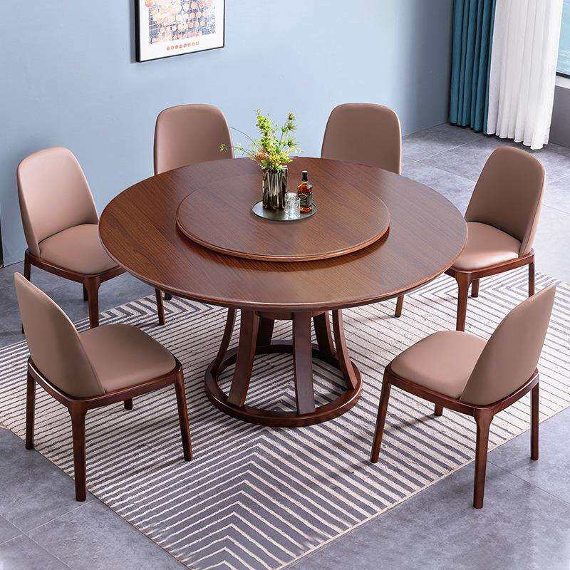 实木餐桌椅组合圆形家用现代简约饭店全实木圆桌2m带转盘吃饭桌子