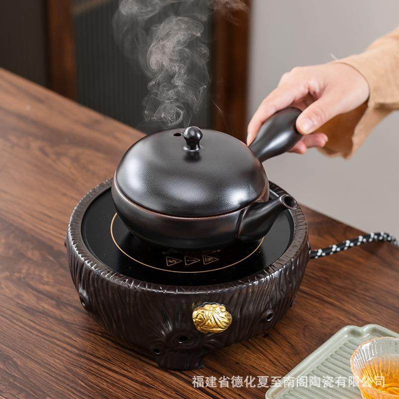 德化陶瓷室内轻奢围炉煮茶电陶炉煮茶器烤茶炉侧把壶煮茶壶茶具