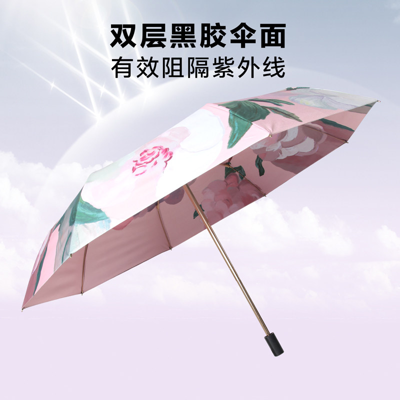 双层油画太阳伞遮阳伞防晒防紫外线女自动雨伞晴雨两用黑胶折叠伞