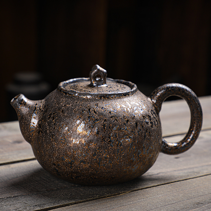 日式粗陶茶壶单壶大号复古手工铁锈釉家用日式陶瓷功夫茶具泡茶壶
