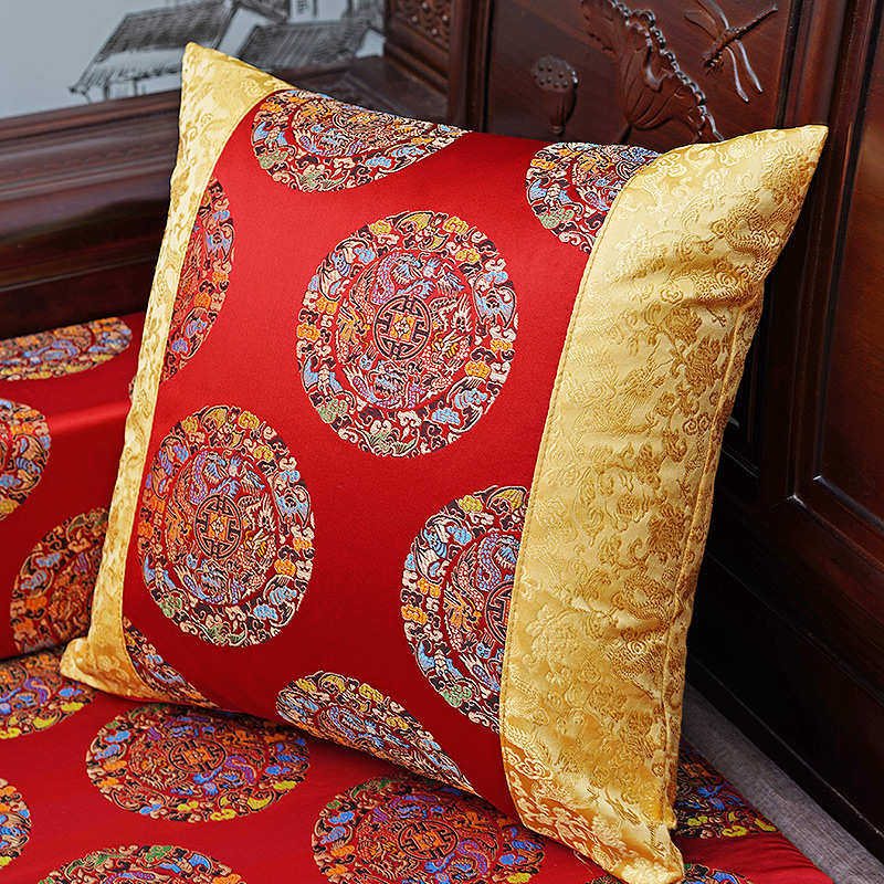 新中式抱枕绸缎刺绣古典红木沙发靠垫套床头软包靠垫抱枕头枕含芯